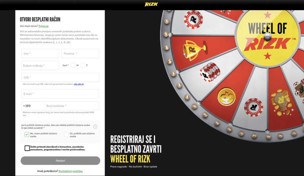 rizk casino registracija